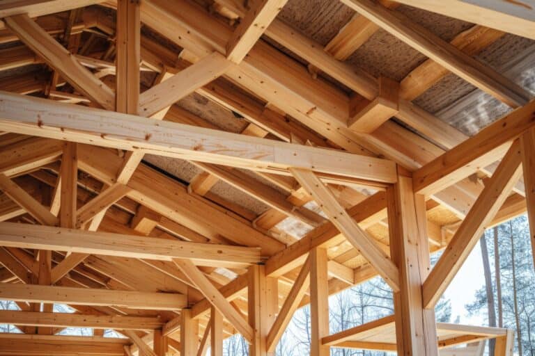 custom home framing during the building process from the inside